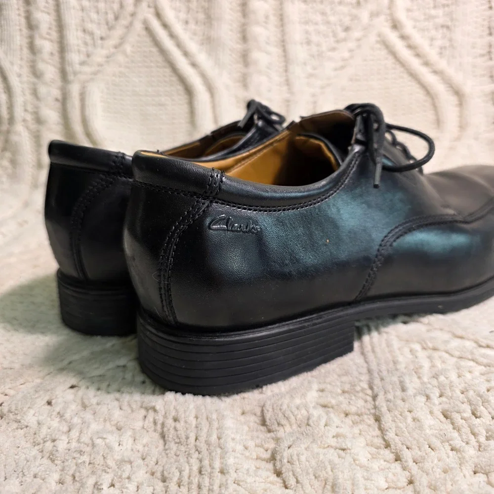 Clarks Tilden Cap Oxford Black Leather Dress Shoes Mens 11.5 M‎ Excellent